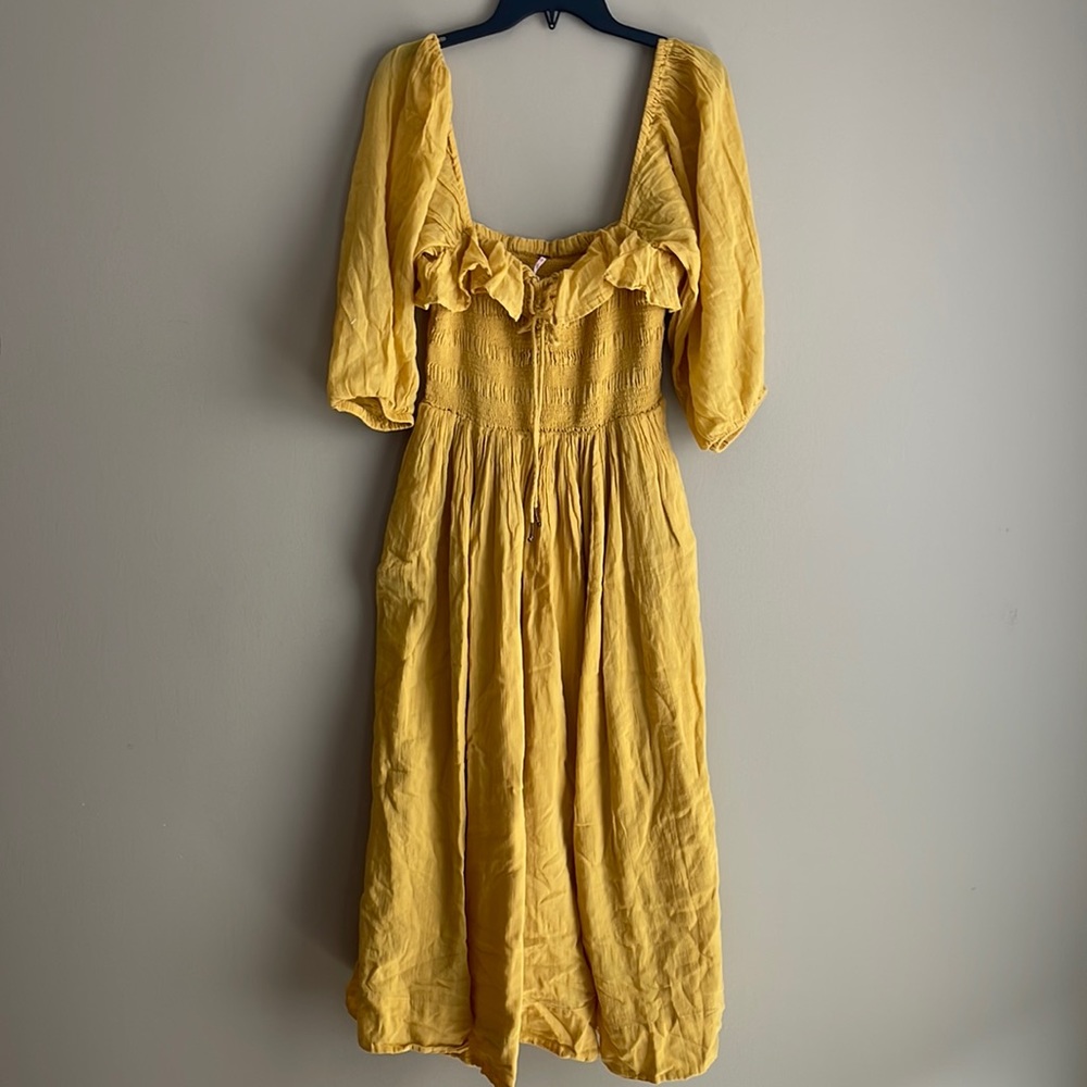 Free People Yellow Bohemian Dress Size M